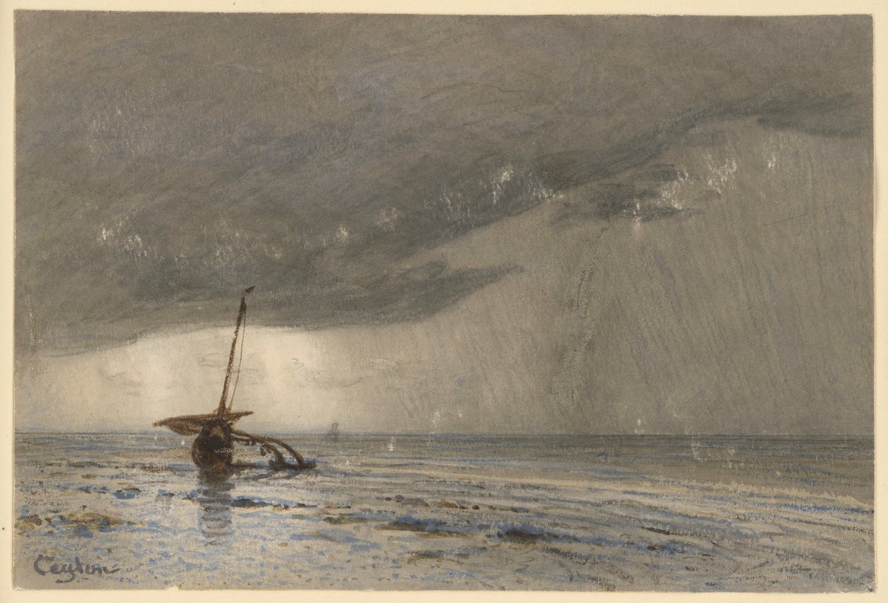 Slecht weer aan de kust van Ceylon door Eduard Hildebrandt
