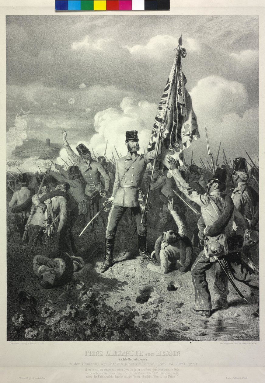 Prins Alexander van Hessen k. k. veldmaarschalk-luitenant in de slag bij de Mincio bij Solferino op 24 juni 1859 door Eduard Kaiser