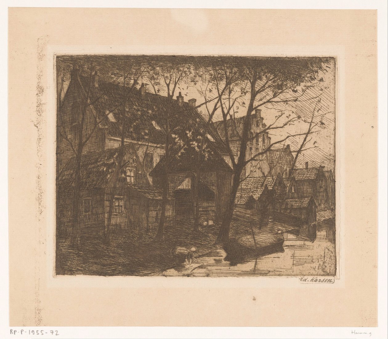 Achterkanten van huizen langs het water door Eduard Karsen (signed by artist)