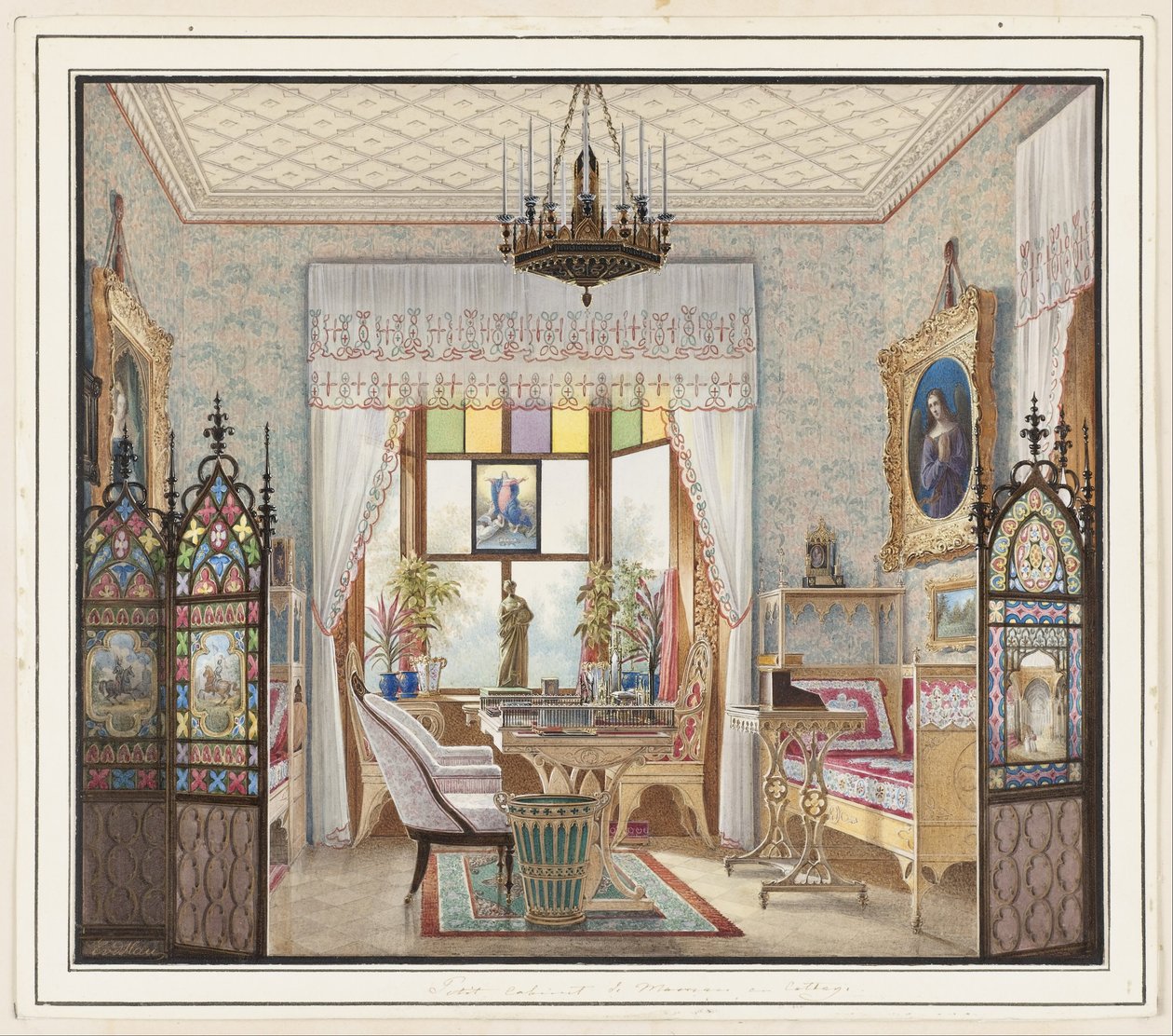 Zitkamer van Keizerin Alexandra Feodorovna, Cottage Palace, Sint-Petersburg, Rusland door Eduard Petrovich Hau