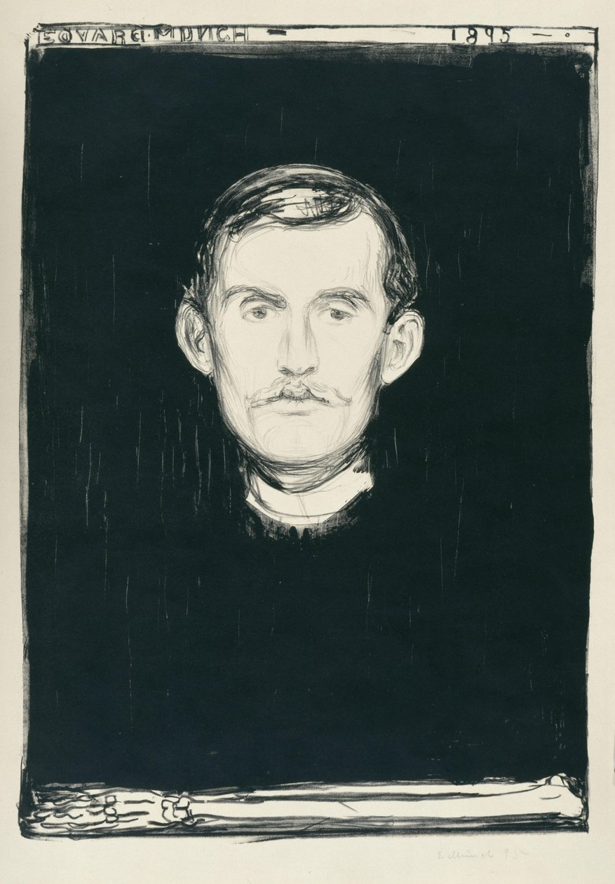 Zelfportret (met skeletachtige arm) door Edvard Munch