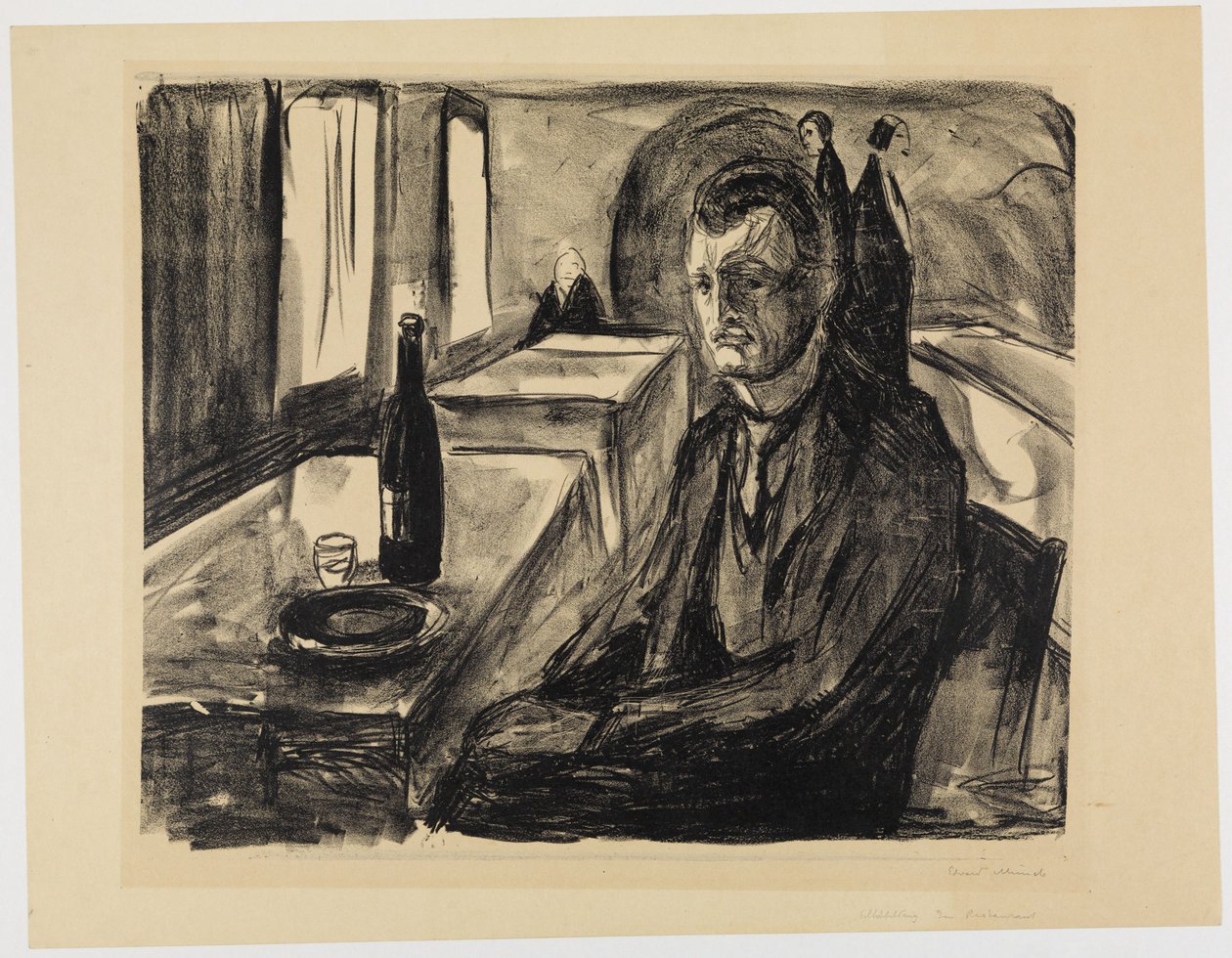 Zelfportret met wijnfles door Edvard Munch