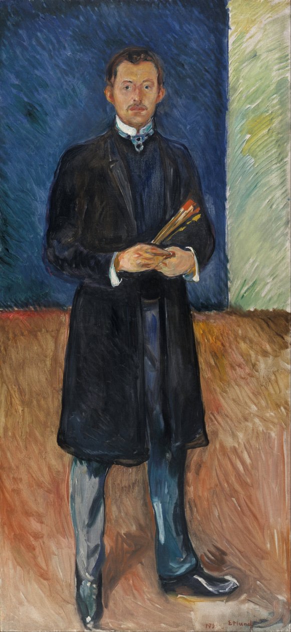 Zelfportret met penselen door Edvard Munch
