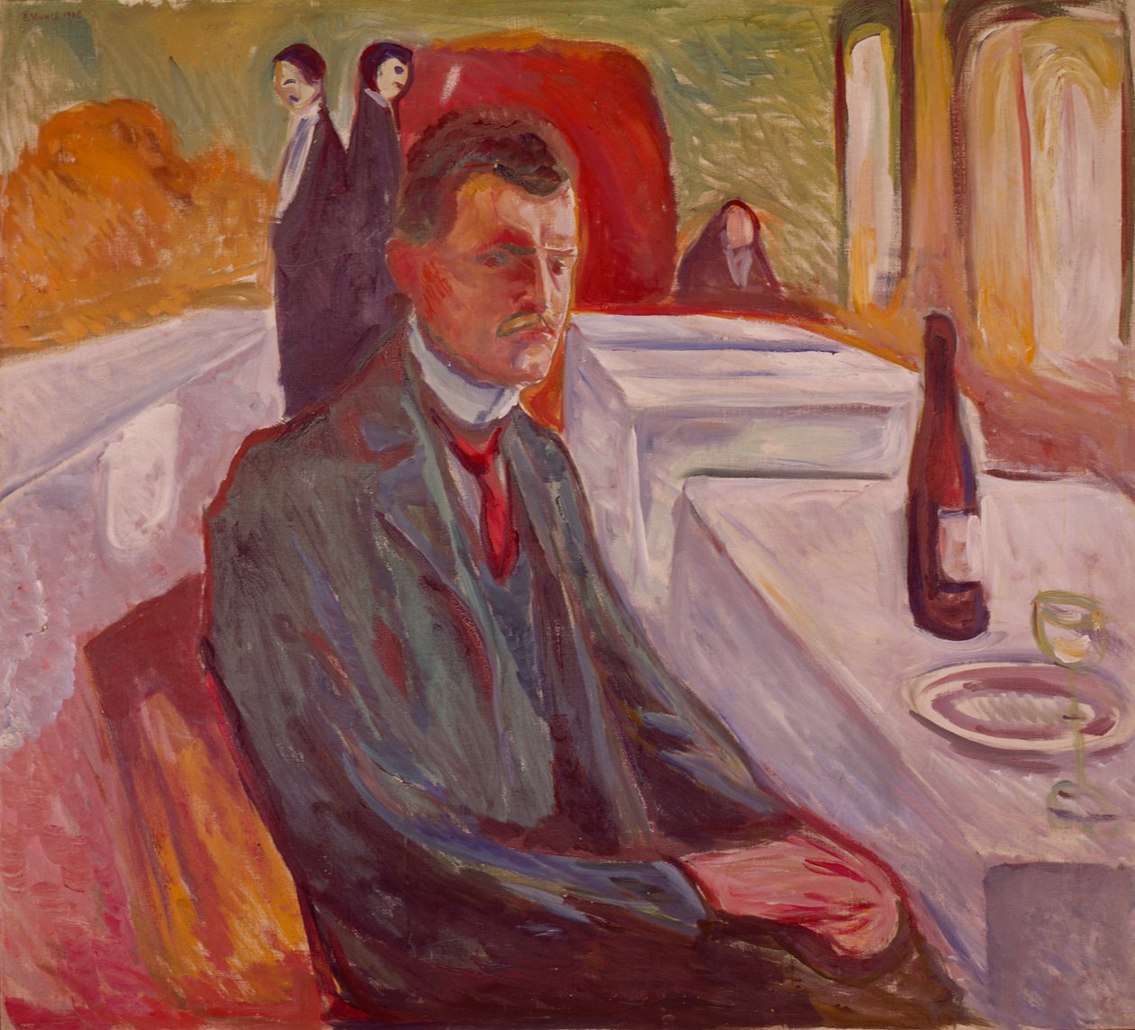 Zelfportret met wijn (schilderij) door Edvard Munch