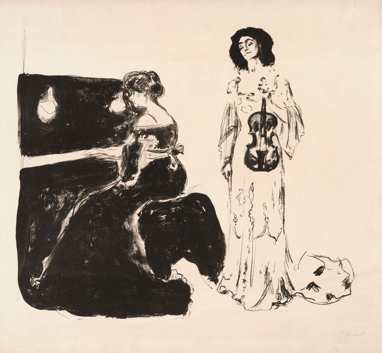 Vioolconcert (Eva Mudocci en Bella Edvards) door Edvard Munch