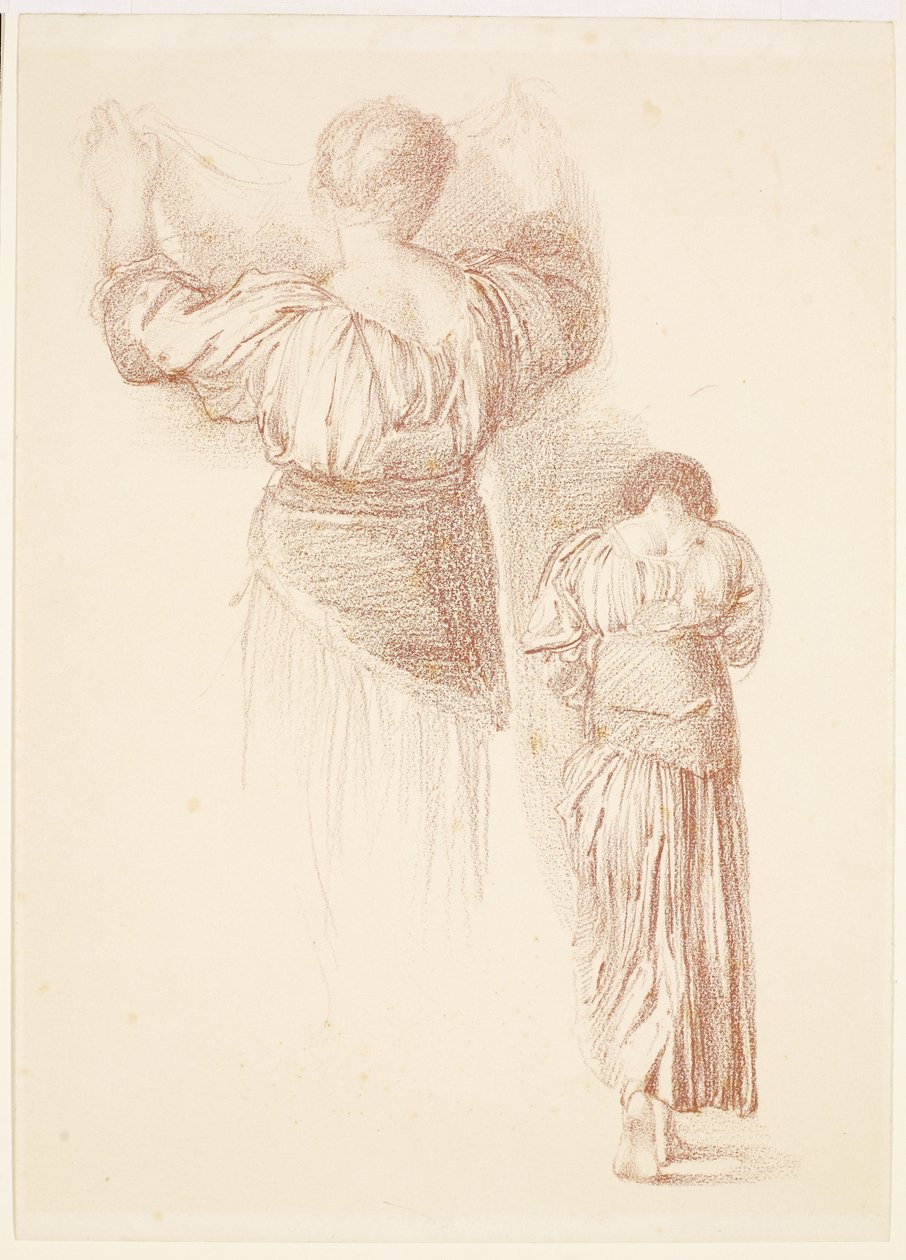 Vrouwelijke - Draperiestudies, studies van vrouwelijke draperie gezien van de achterkant door Edward Burne Jones
