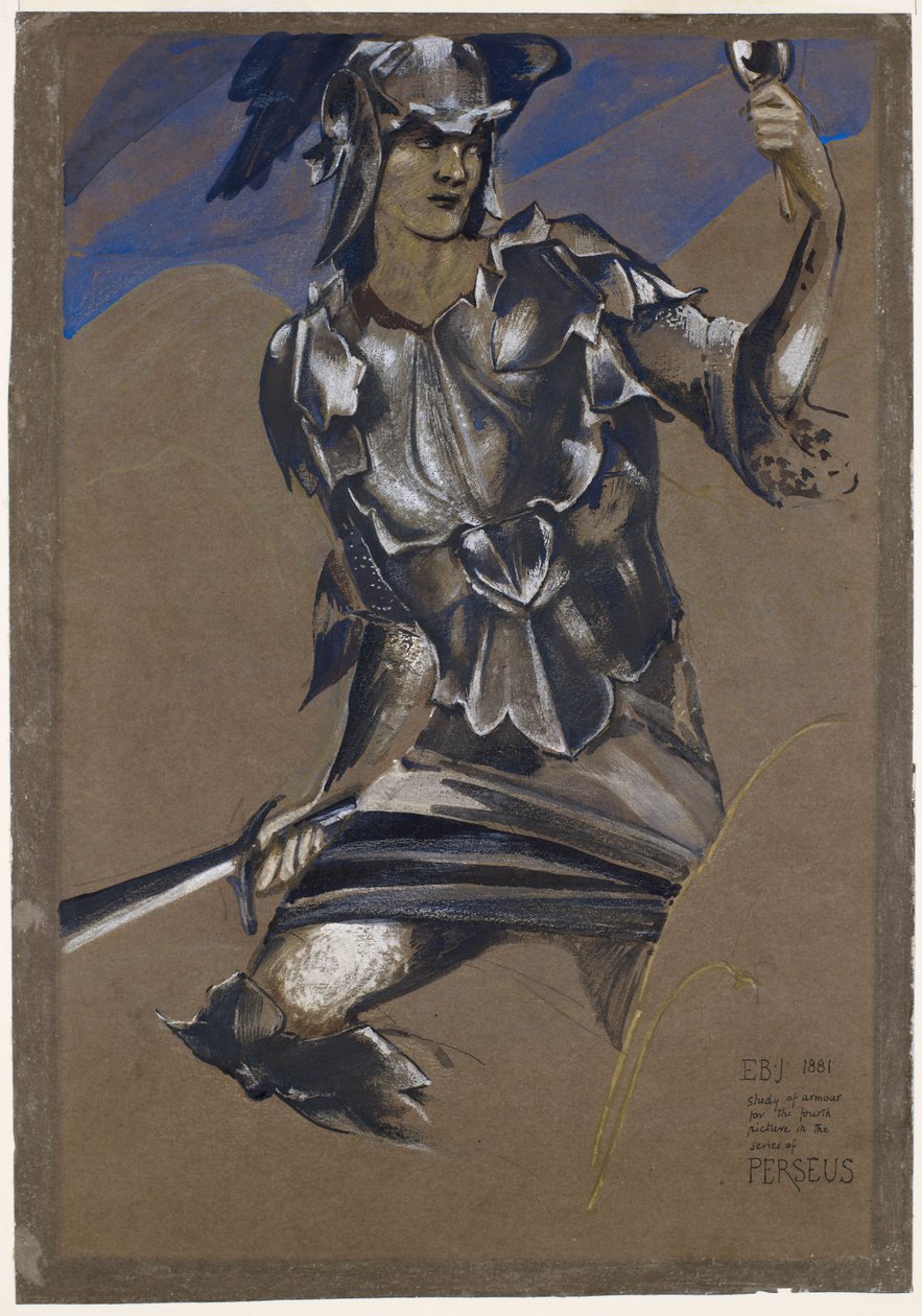 De Perseus-serie - Studie van Perseus in harnas voor Het vinden van Medusa door Edward Burne Jones