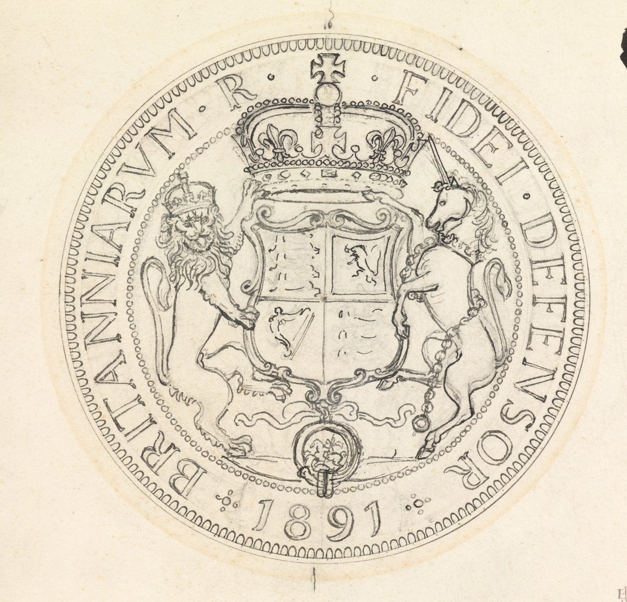 Twee ontwerpschetsen voor de Florin en Shilling, 1891 door Edward John Poynter