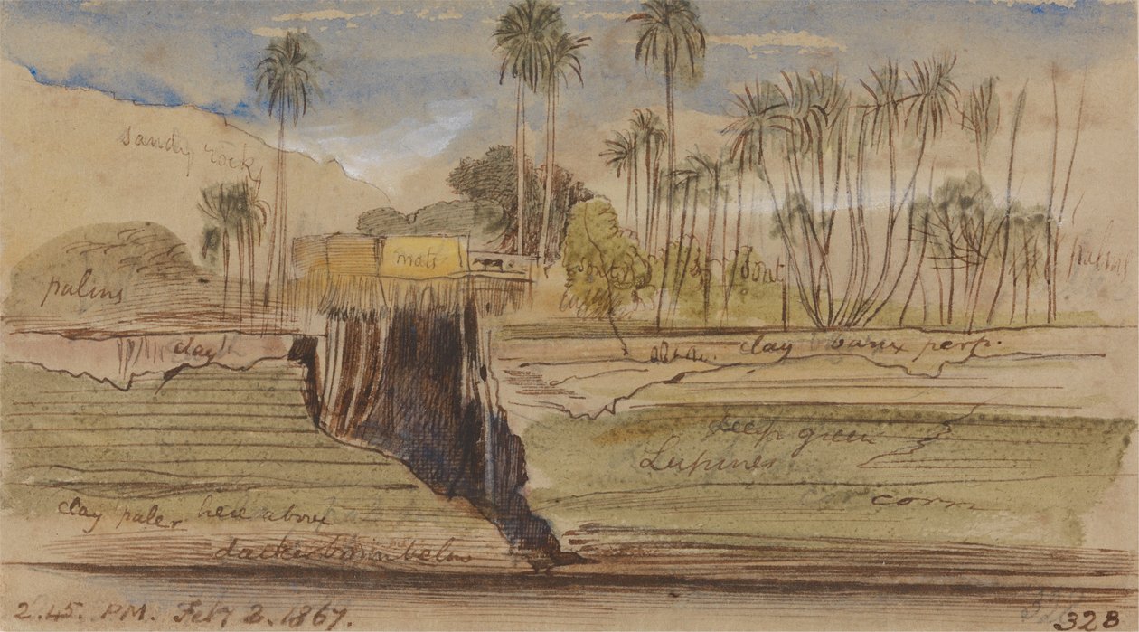 Tussen Ibreem en Wady Halfeh, 2 februari 1867, 14:45 uur door Edward Lear