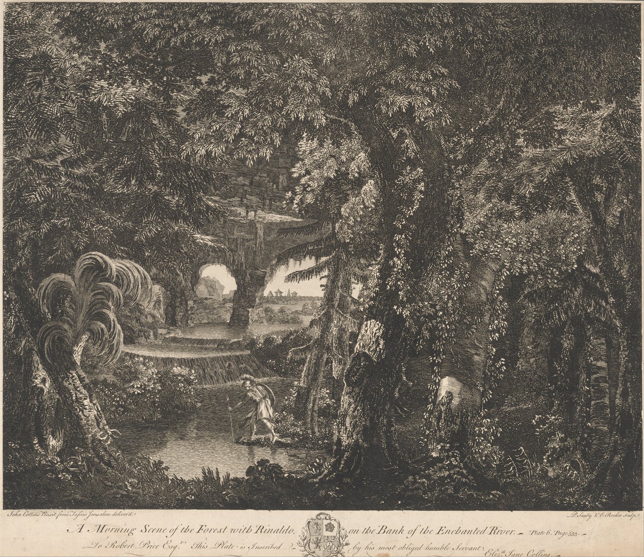 Een Ochtendscène van het Bos met Rinaldo aan de Oever van de Betoverde Rivier door Edward Rooker