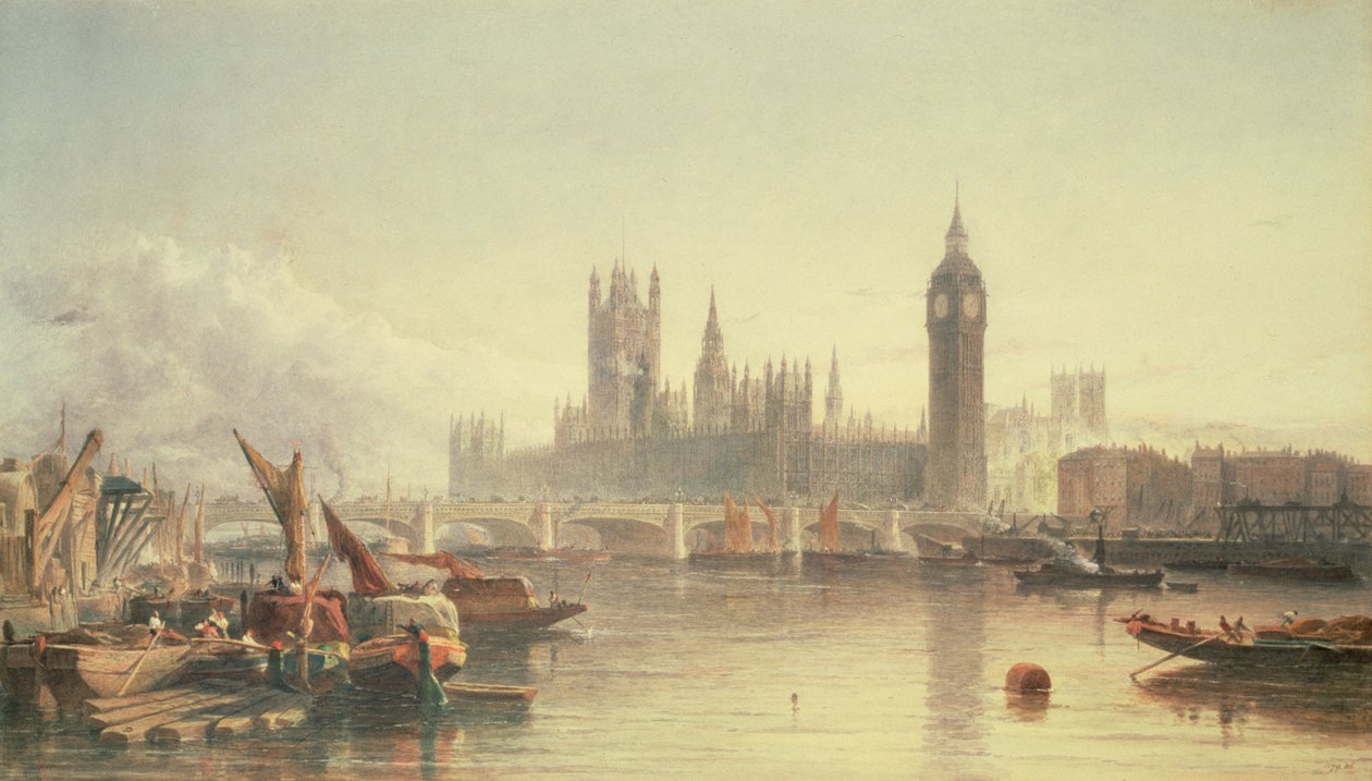 De huizen van het parlement en Westminster Bridge door Edward Angelo Goodall
