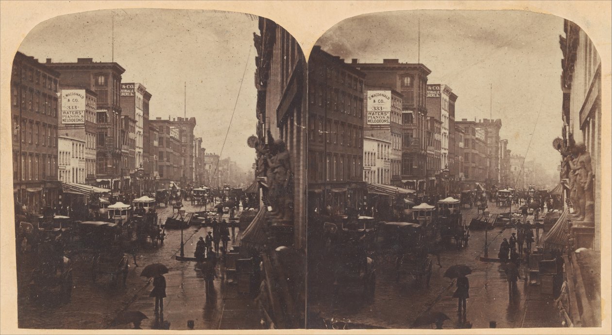 Broadway in de regen, ca. 1860s door Edward Anthony