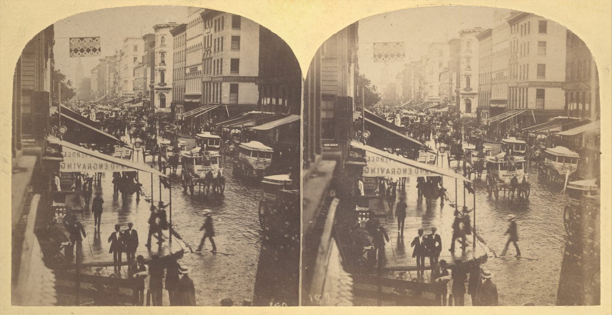 Broadway op een regenachtige dag, 1859 door Edward Anthony