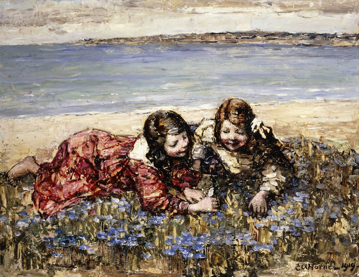 Bloemen verzamelen aan de kust door Edward Atkinson Hornel