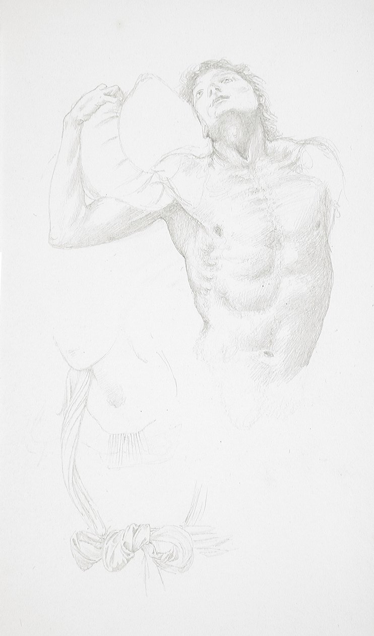 Mannelijk naakt met een kussen in de hand door Edward Burne-Jones