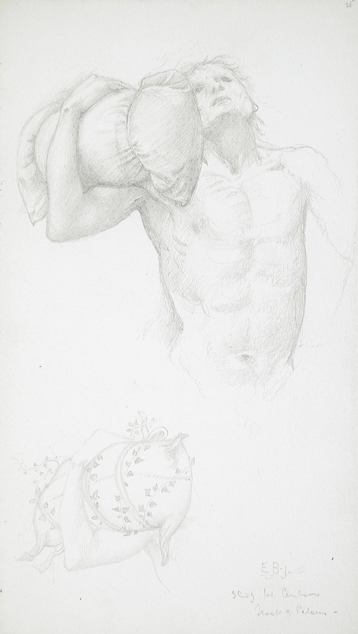 Mannelijk naakt met een kussen in de hand door Edward Burne-Jones