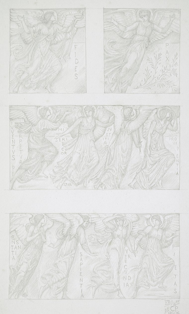 Schetsen van allegorische figuren door Edward Burne-Jones