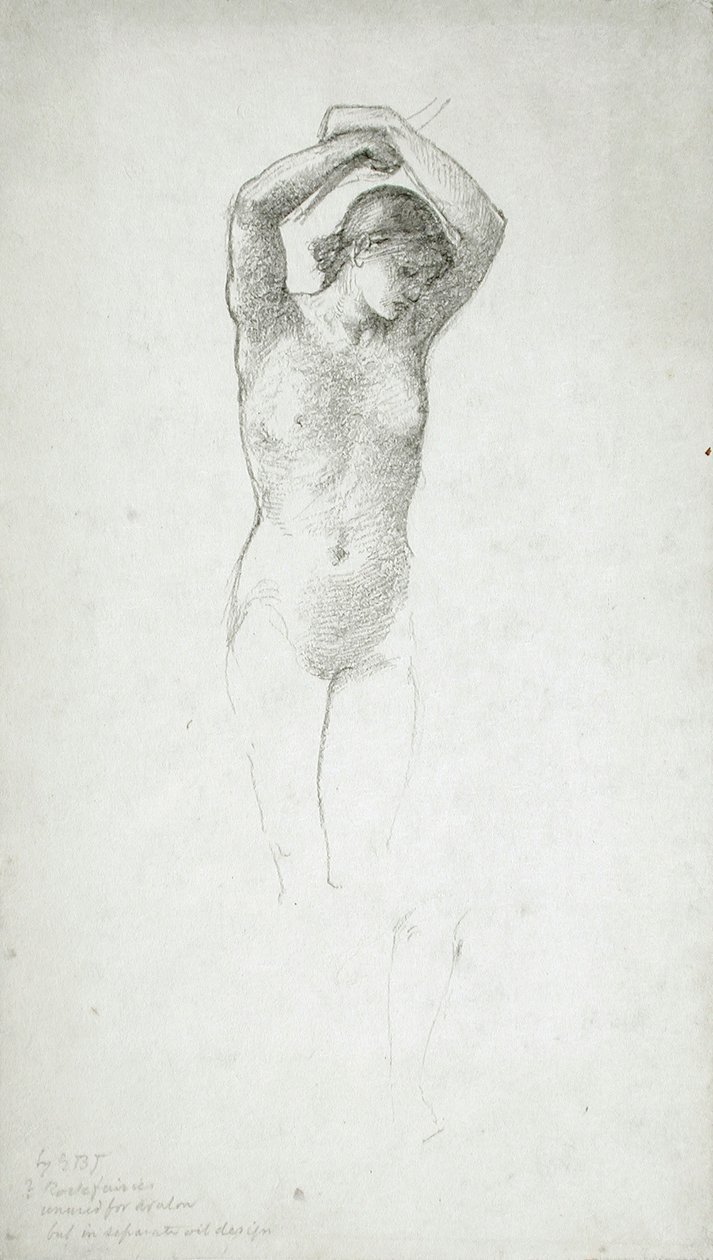 Staand vrouwelijk naakt met opgeheven armen door Edward Burne-Jones