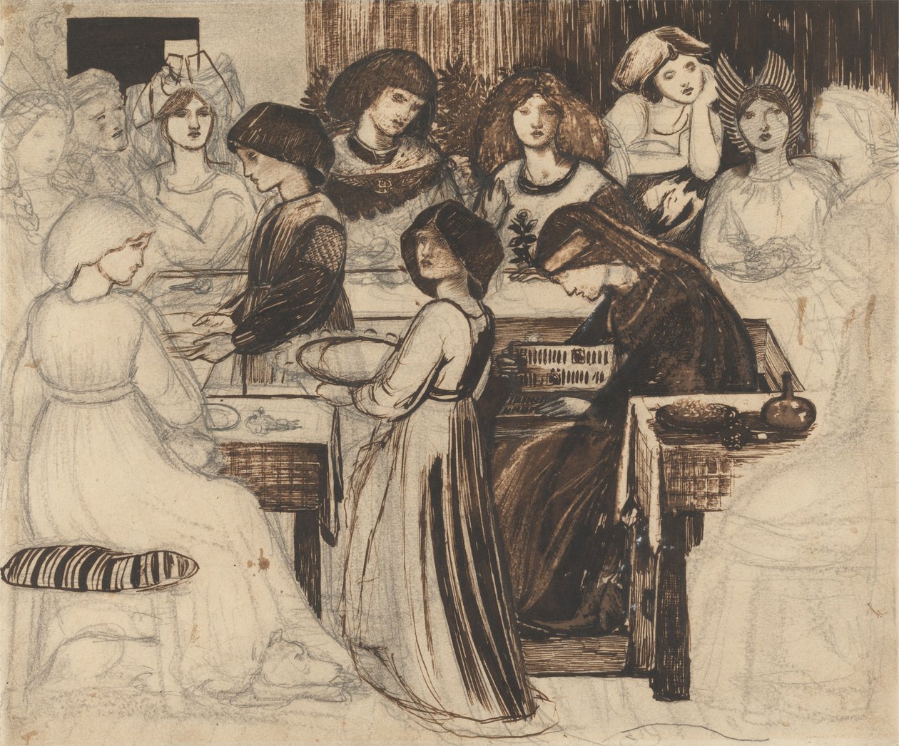 Studie voor het huwelijksfeest van Sir Degrevaunt door Edward Burne-Jones