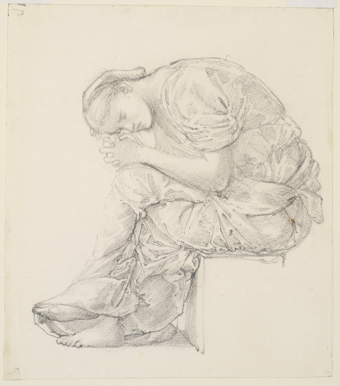 De Klaagzang - Studie voor de figuur aan de rechterkant door Edward Burne-Jones