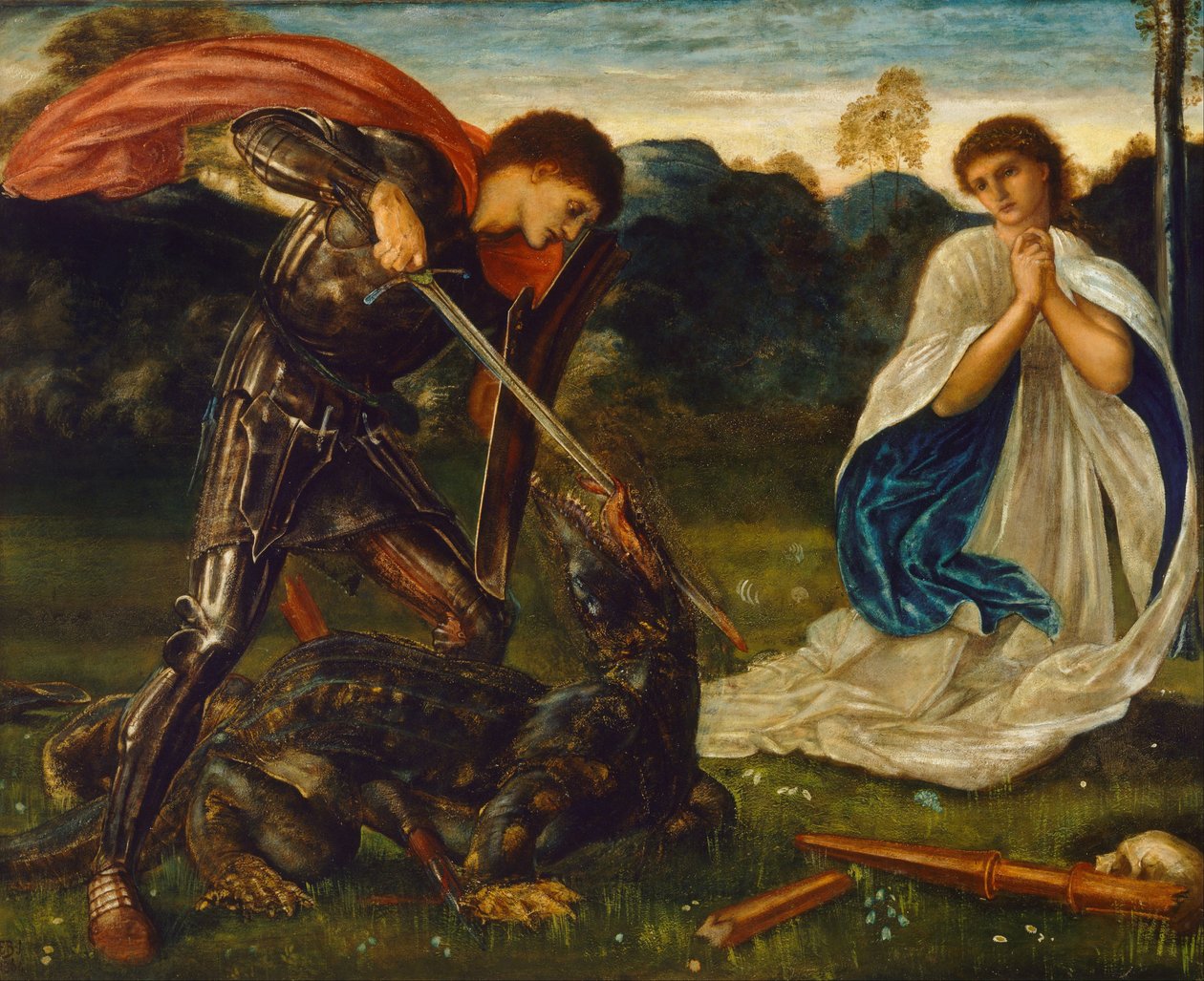 Het gevecht: Sint Joris doodt de draak VI door Edward Burne-Jones