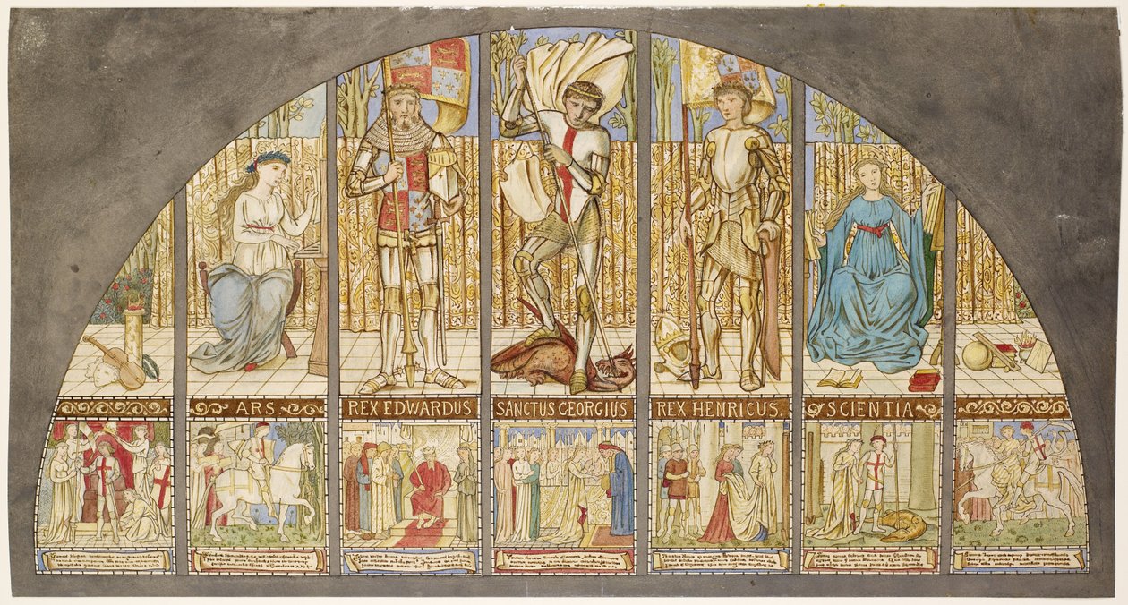 Oorlogen van de Rozen - Edward IV, Hendrik VI, St. George met Allegorie door Edward Burne-Jones