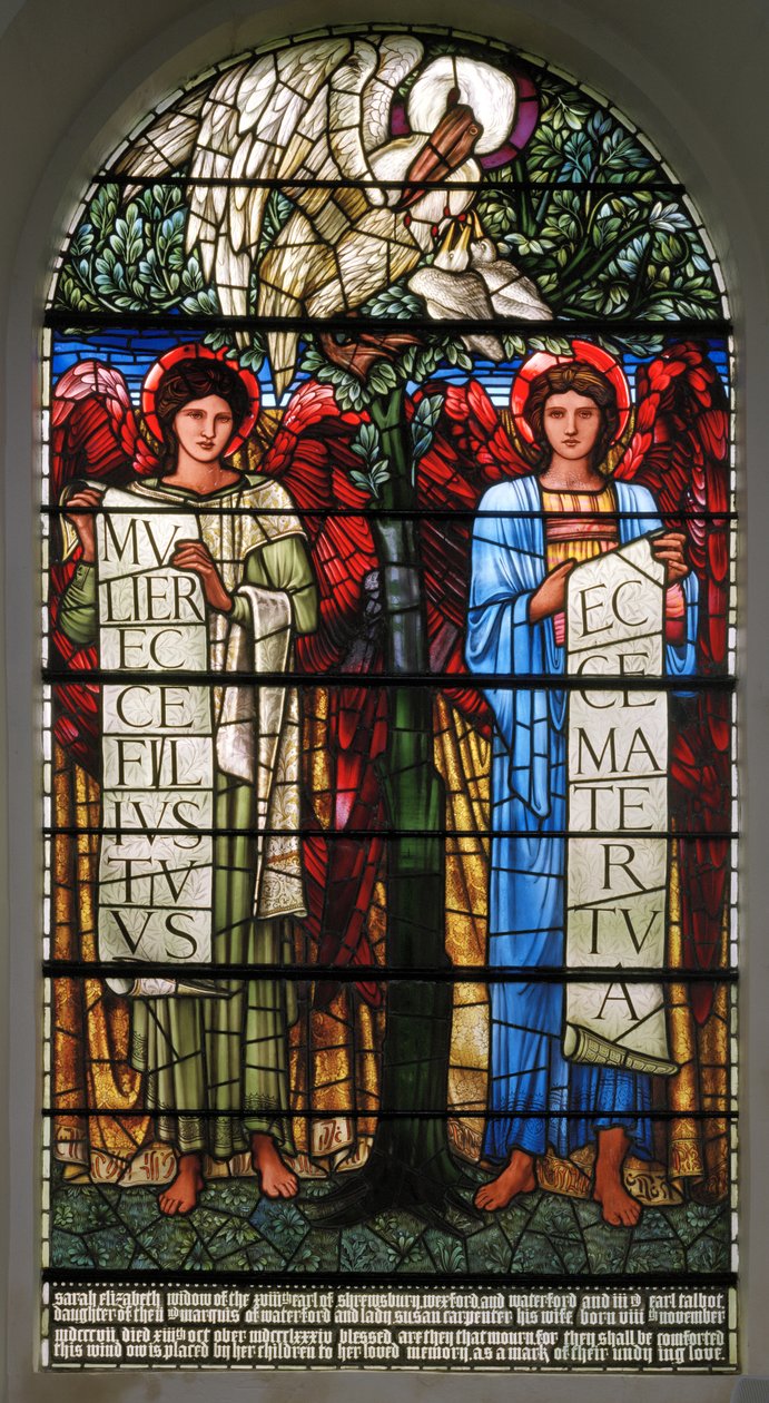De Pelikaan in Haar Vroomheid en Engelen met Rollen door Edward Burne-Jones