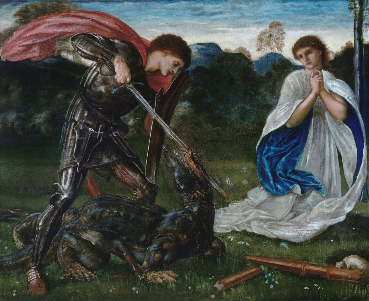 Het gevecht: Sint Joris doodt de draak VI door Edward Burne Jones