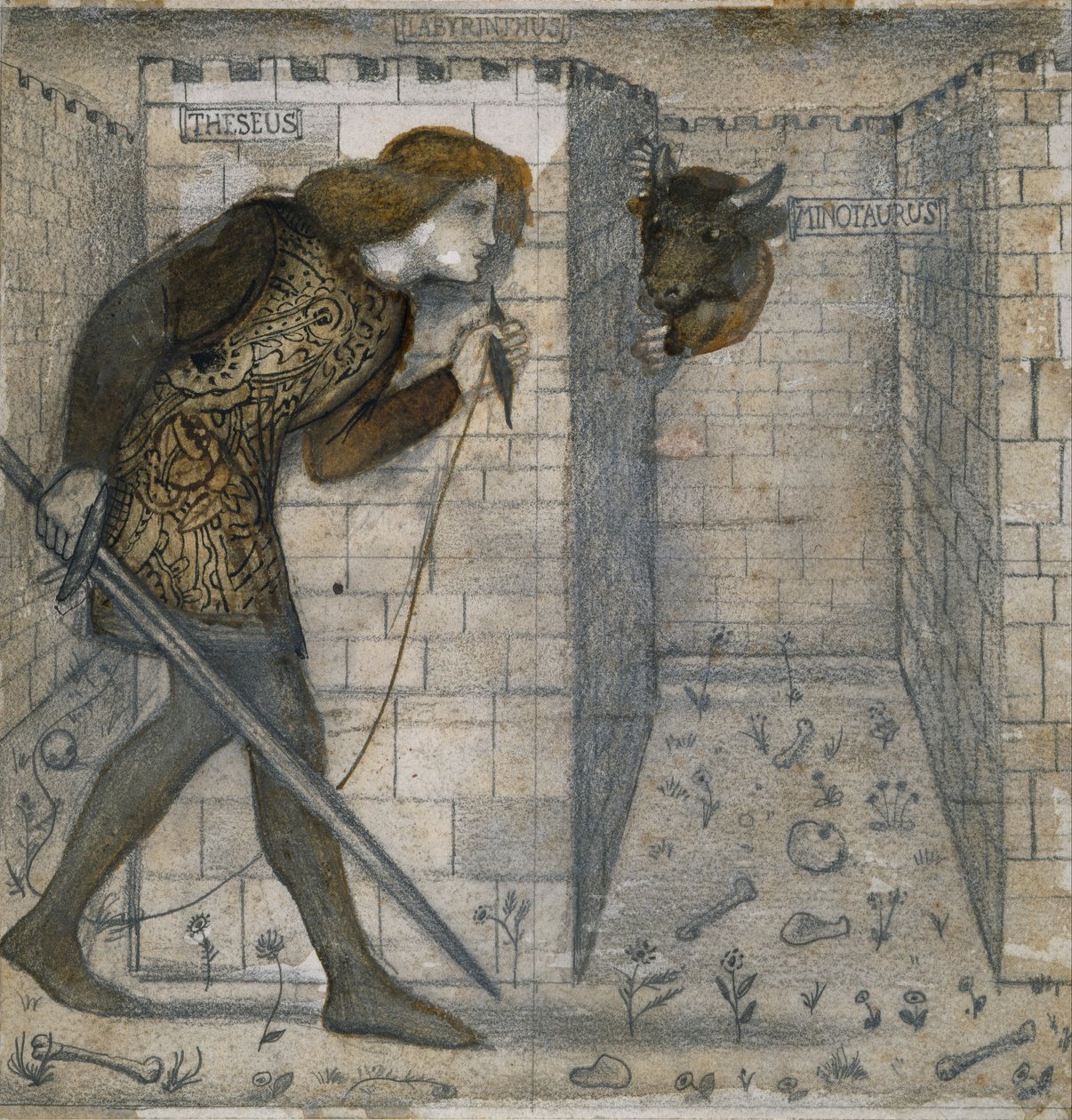 Tegelontwerp - Theseus en de Minotaurus in het Labyrint door Edward Burne Jones