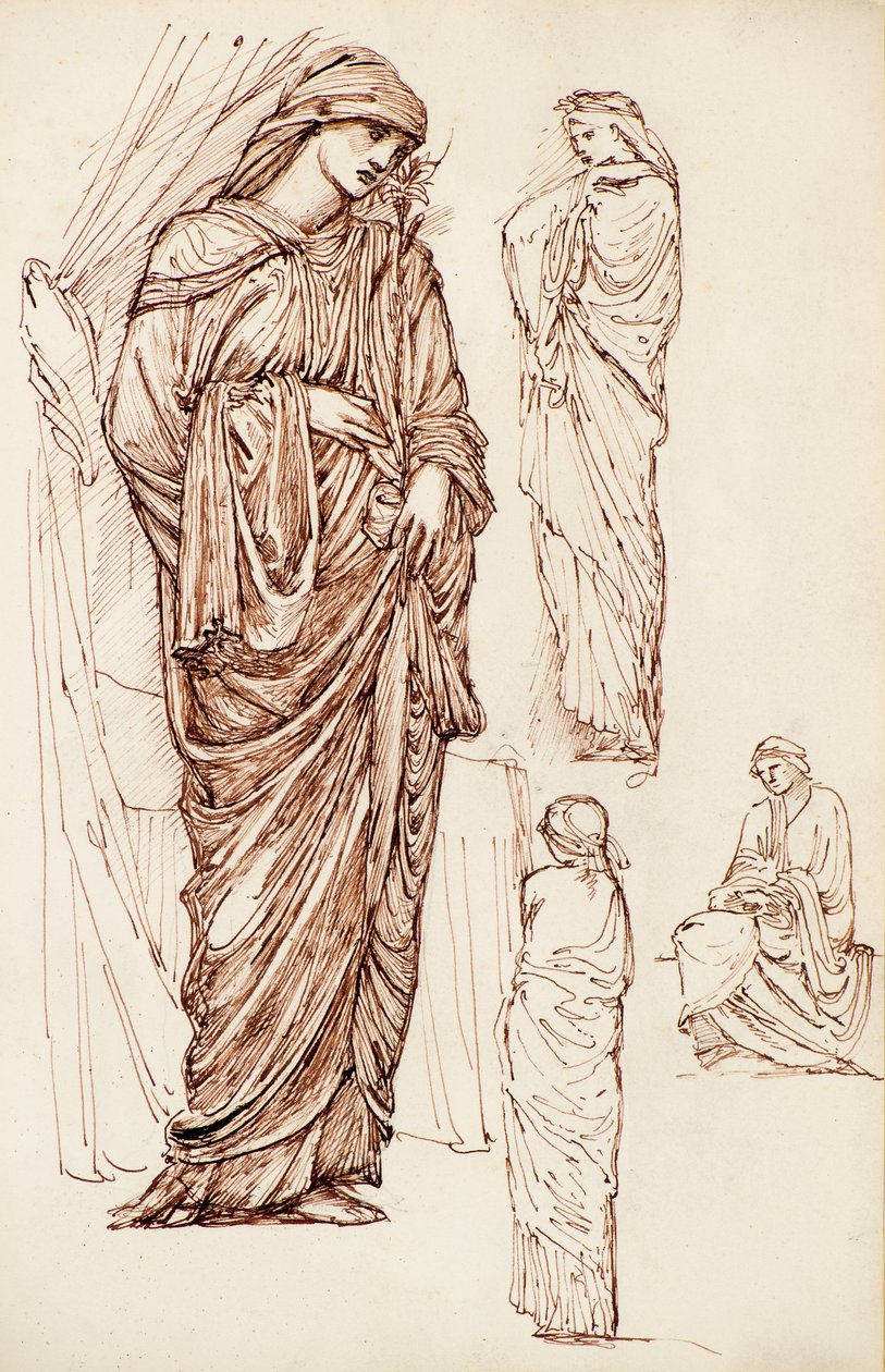 Maagd Maria en Sint Elizabeth, geklede figuren door Edward Burne Jones