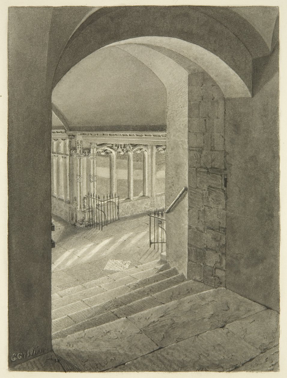 Ingang naar de kloosters van de kathedraal van Bristol met het graf van Edward Bird door Edward Cashin