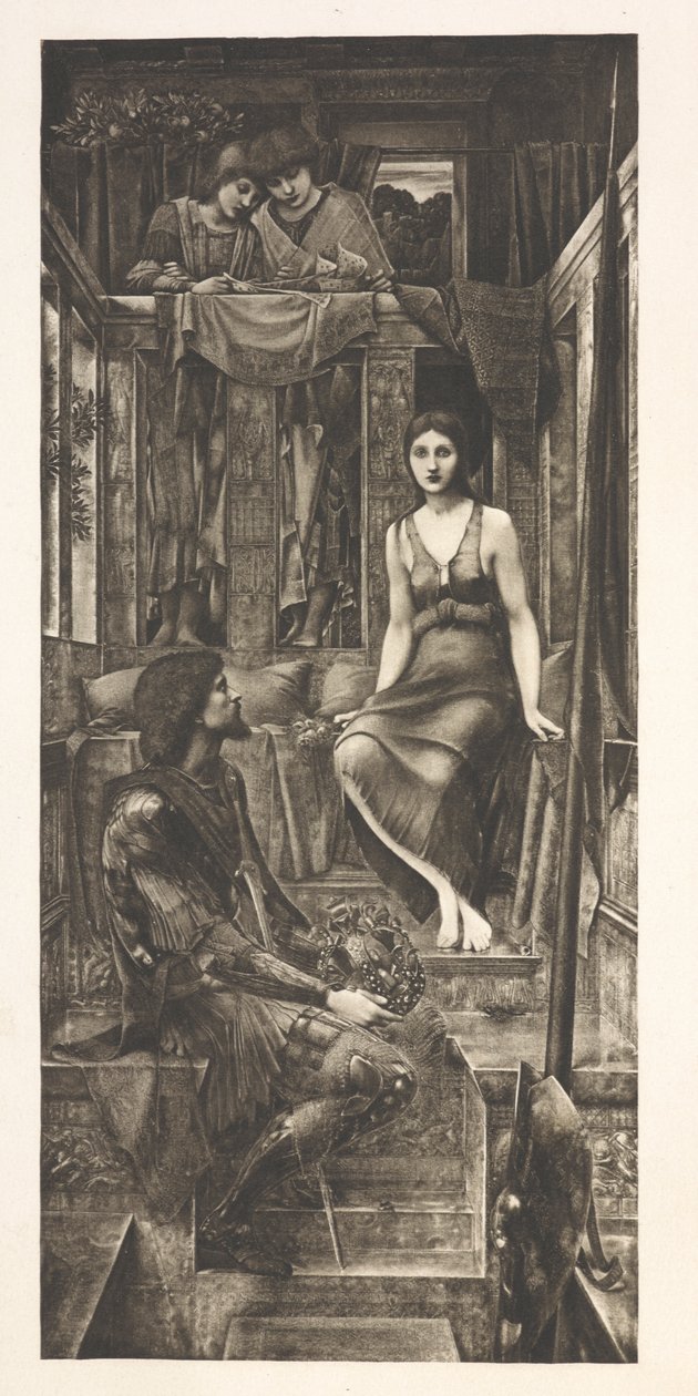Koning Cophetua en het bedelmeisje (gravure) door Edward Coley (after) Burne Jones