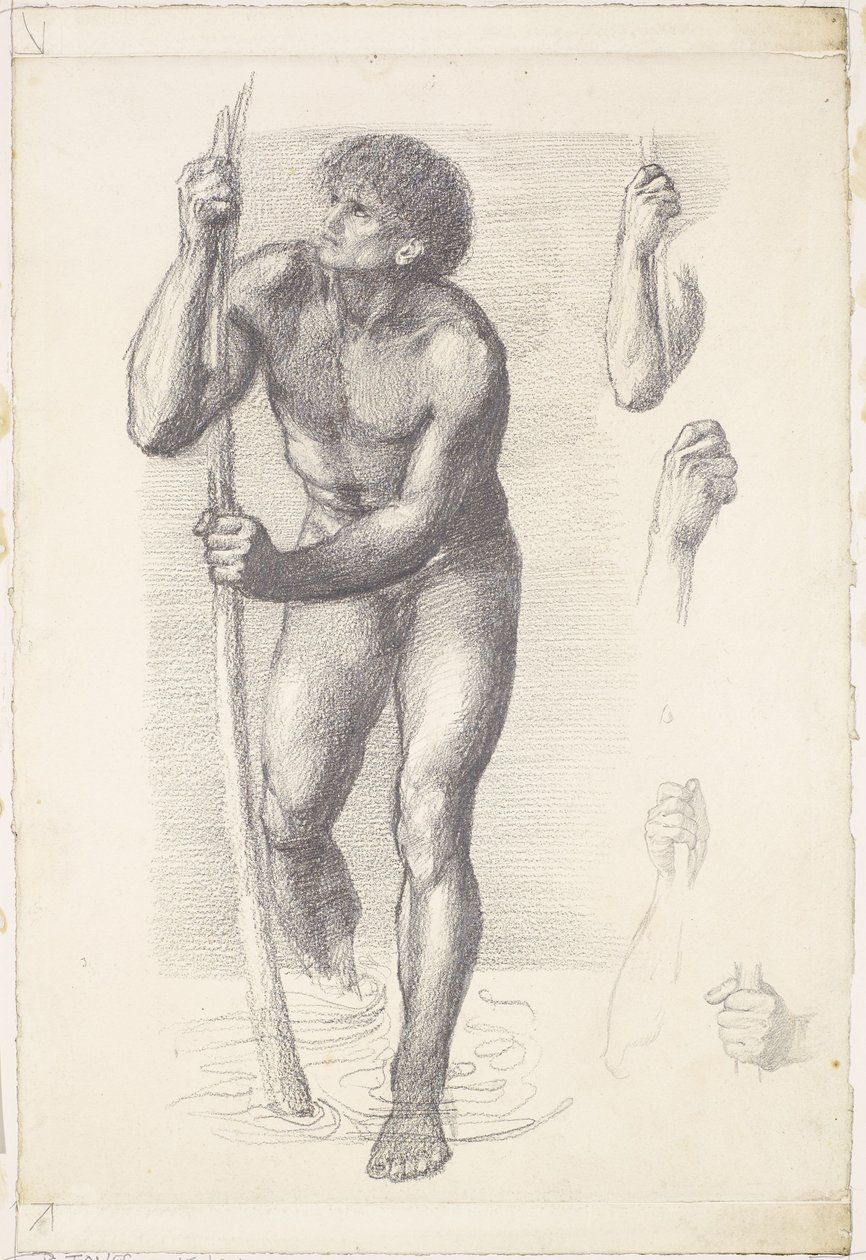 Mannelijk naakt - Studie voor Sint-Christoffel door Edward Coley Burne-Jones