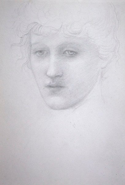 Studie van het hoofd van een meisje - Bessie Keane door Edward Coley Burne Jones
