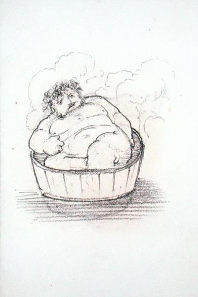 William Morris (1834-96) in een badkuip, uit een album met tekeningen door Edward Coley Burne Jones
