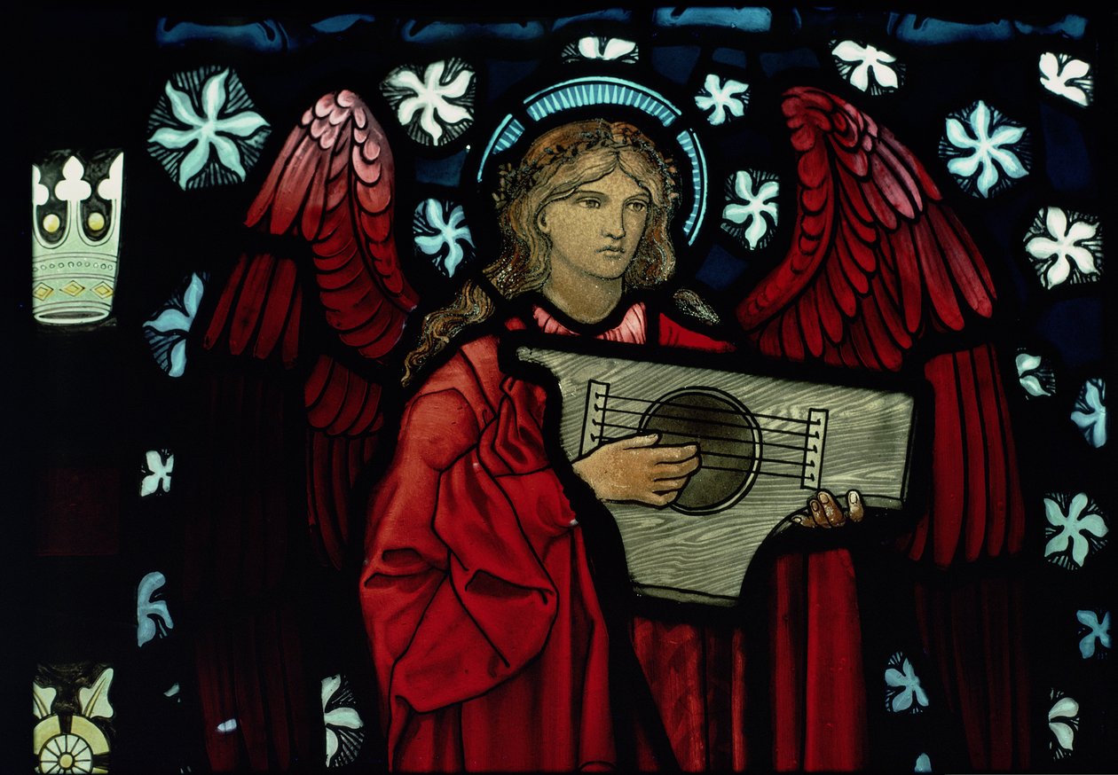 Detail van de Muzikale Engel, gemaakt door William Morris en Co., 1882 door Edward Burne Jones