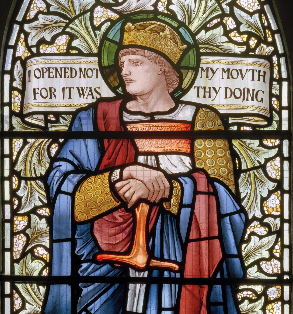 Koning Ethelbert (detail) door Edward Coley and Dearle Burne Jones