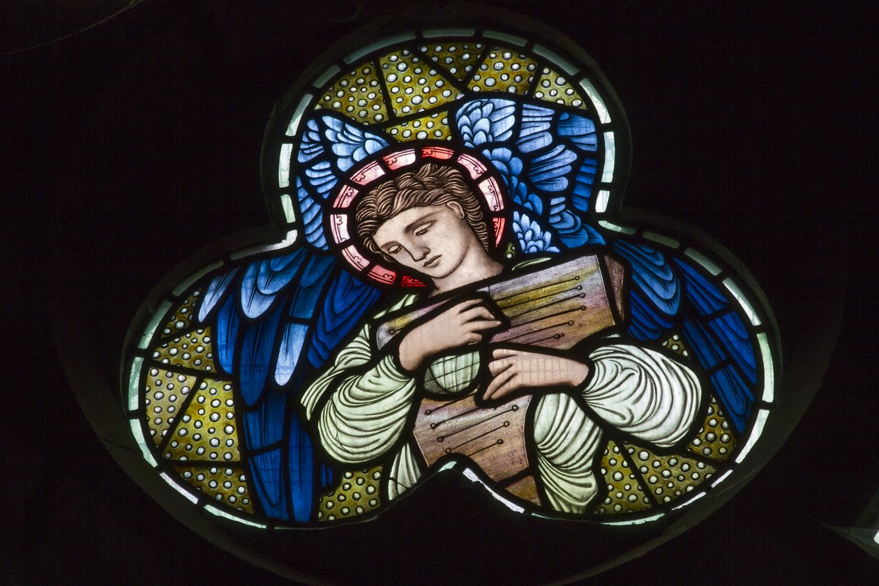 Wilden, Allerheiligen, Morris & Co., Edward Burne-Jones, John Henry Dearle (1859-1932), Engelen met Dulcimer, Engel Muzikanten door Edward Coley and Dearle John Henry  Burne Jones