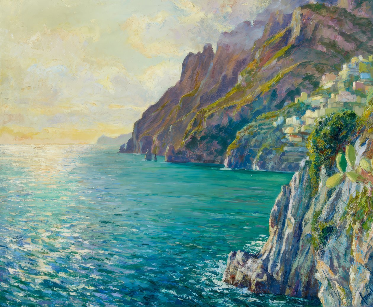 Avondsfeer Positano door Edward Cucuel