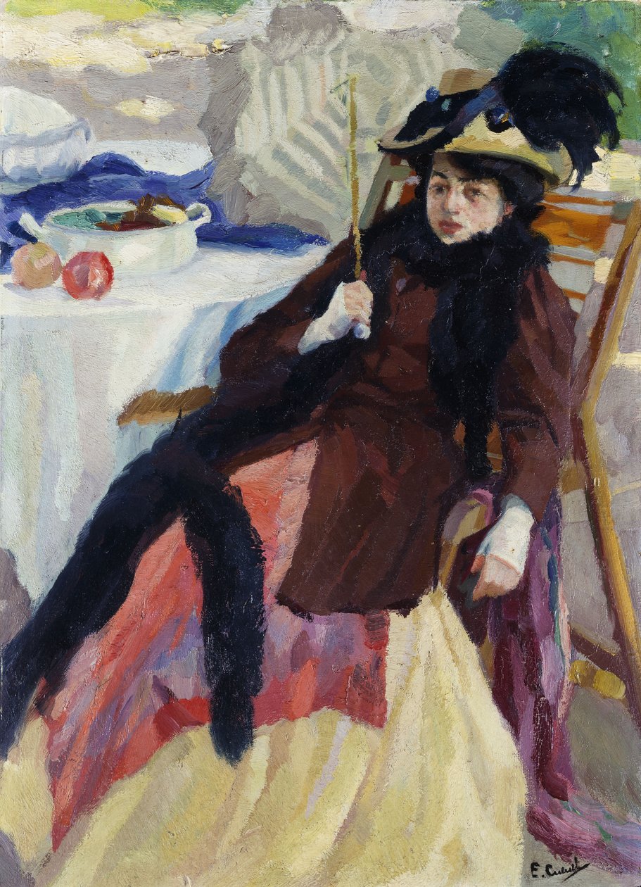 Dame met parasol door Edward Cucuel