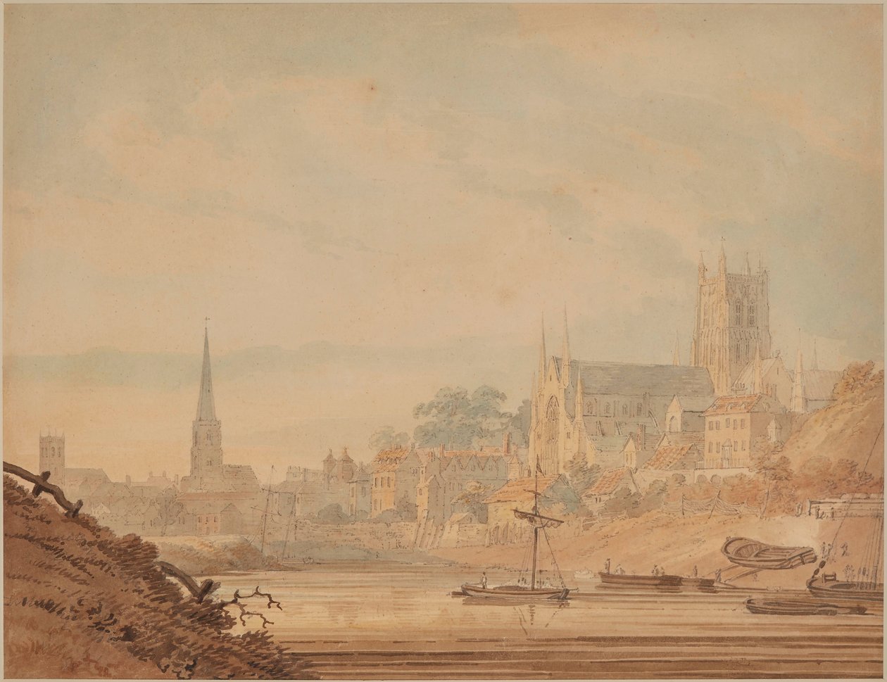Worcester vanaf de rivier de Severn door Edward Dayes