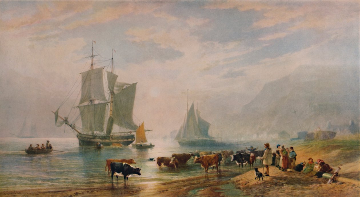 Een zomeravond: vee aan land brengen, 1858, 1935 door Edward Duncan