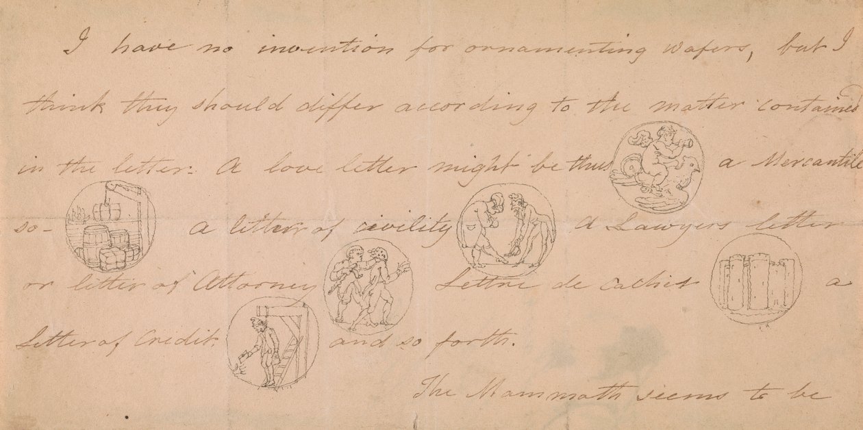 Brief met ontwerpen voor zegels (?) door Edward Francis Burney
