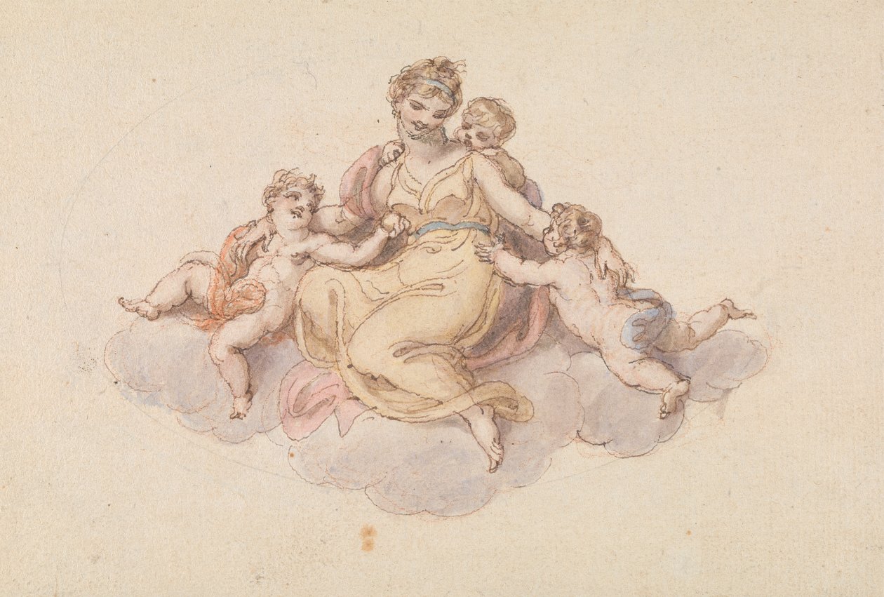 Moeder en Kinderen Zittend op Wolk door Edward Francis Burney