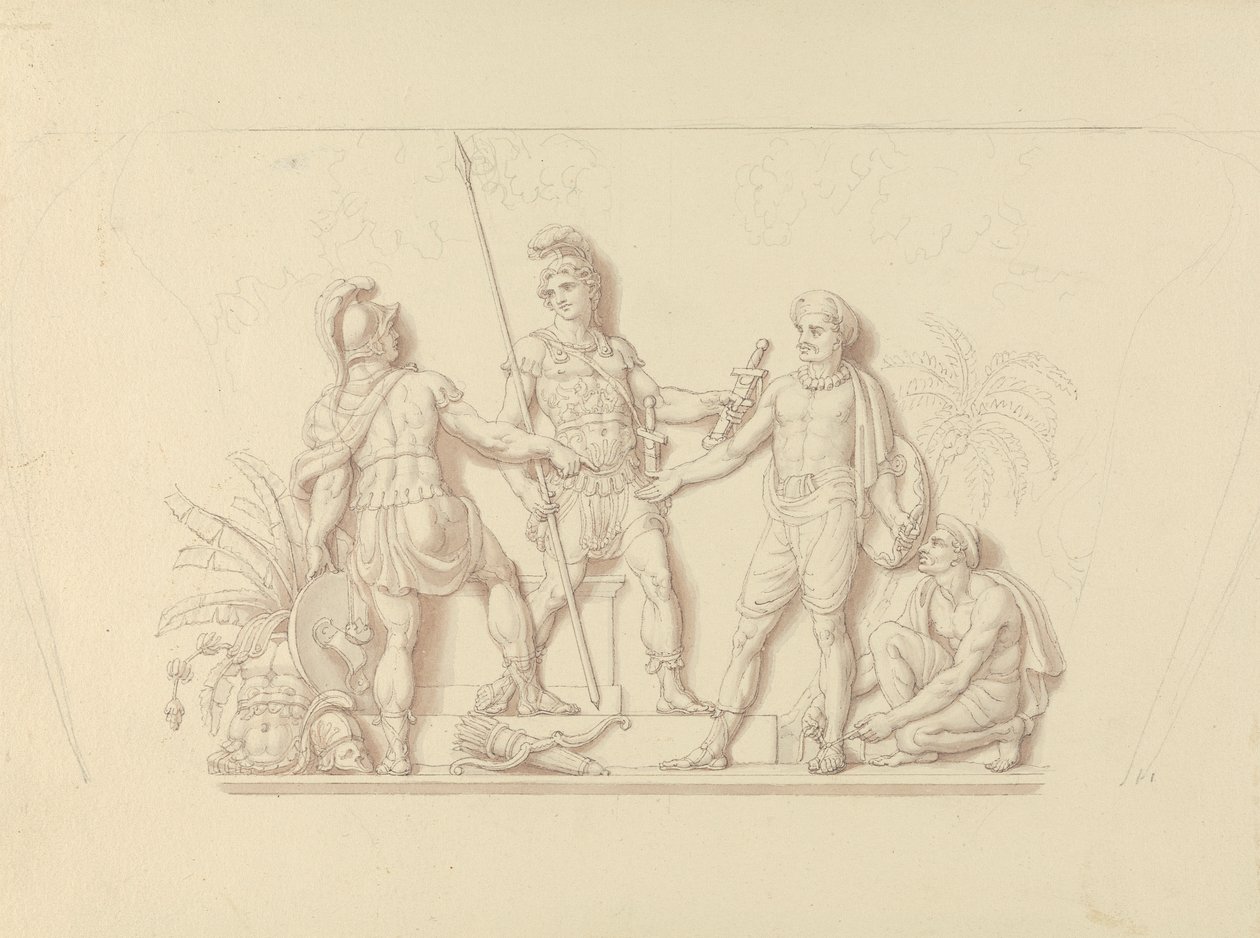 Wapens in handen van de Indianen geven door Edward Francis Burney
