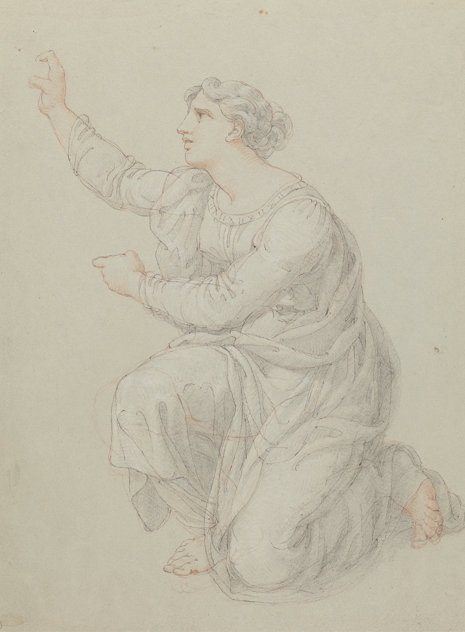 Studie voor de knielende figuur van Priscilla door Edward Francis Burney