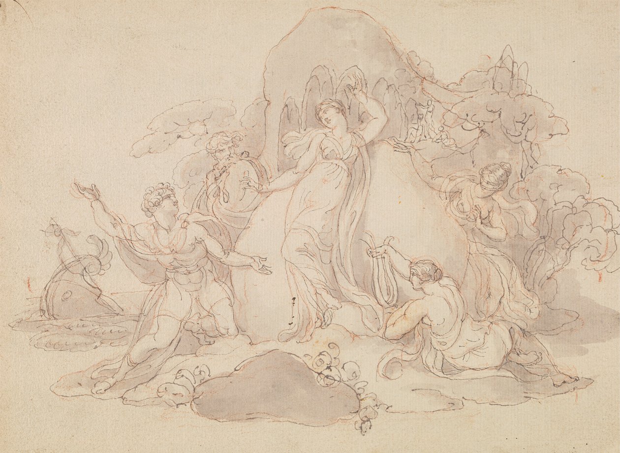 Telemachus en Mentor Landen op het Eiland van Calypso door Edward Francis Burney
