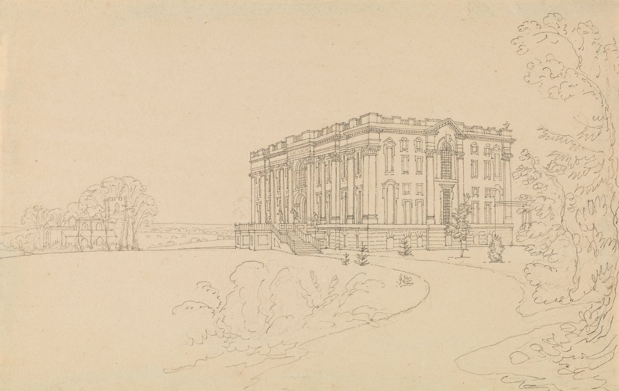 Uitzicht op Easton Neston, Northants door Edward Francis Burney