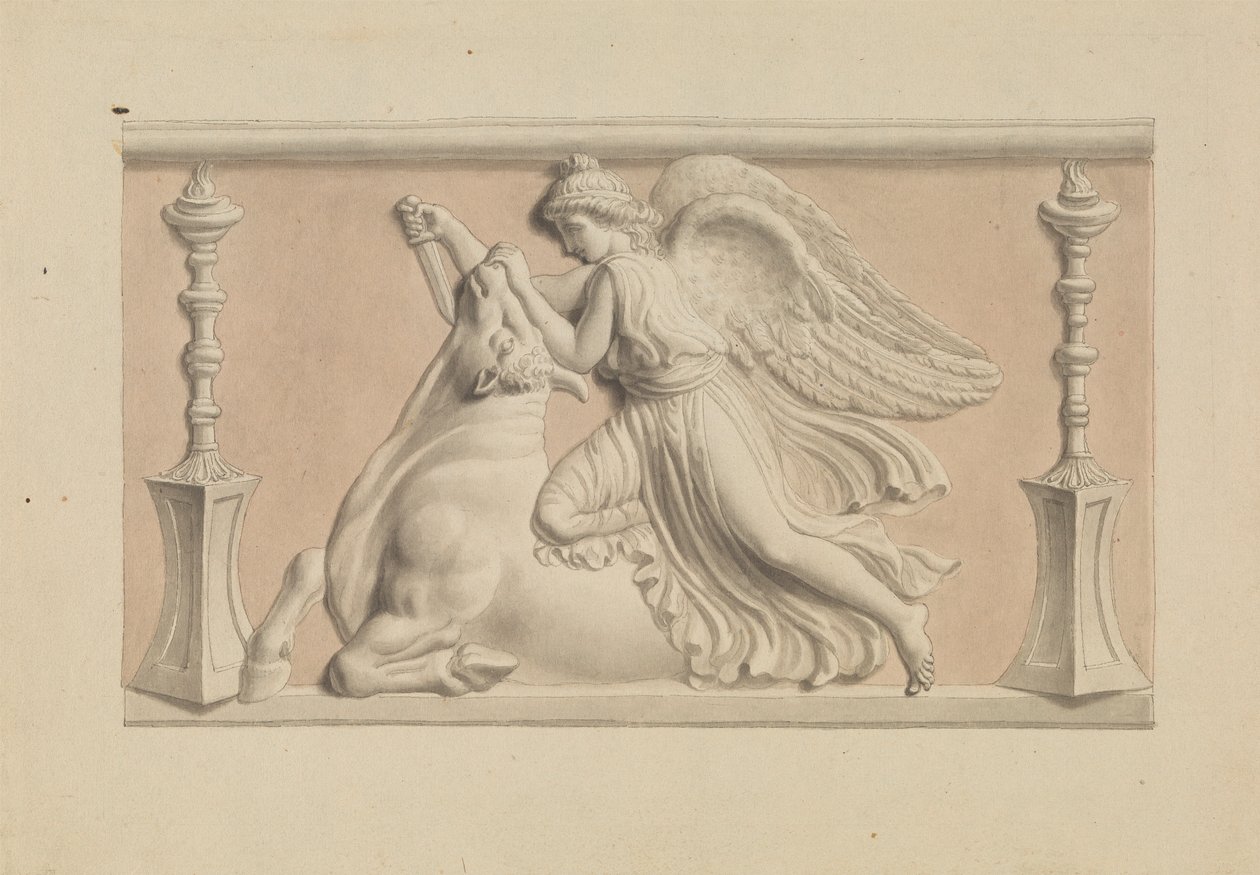 Gevleugelde Figuur die een Stier Doodt door Edward Francis Burney