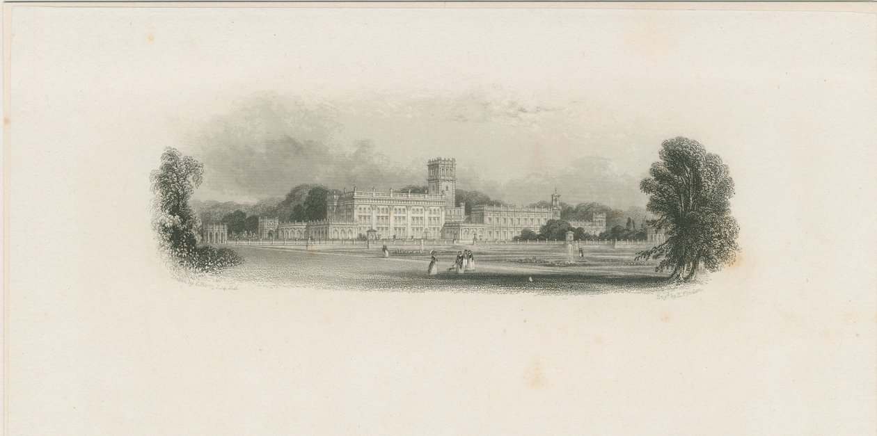 Trentham Hall (staalgravure) door Edward Francis Finden